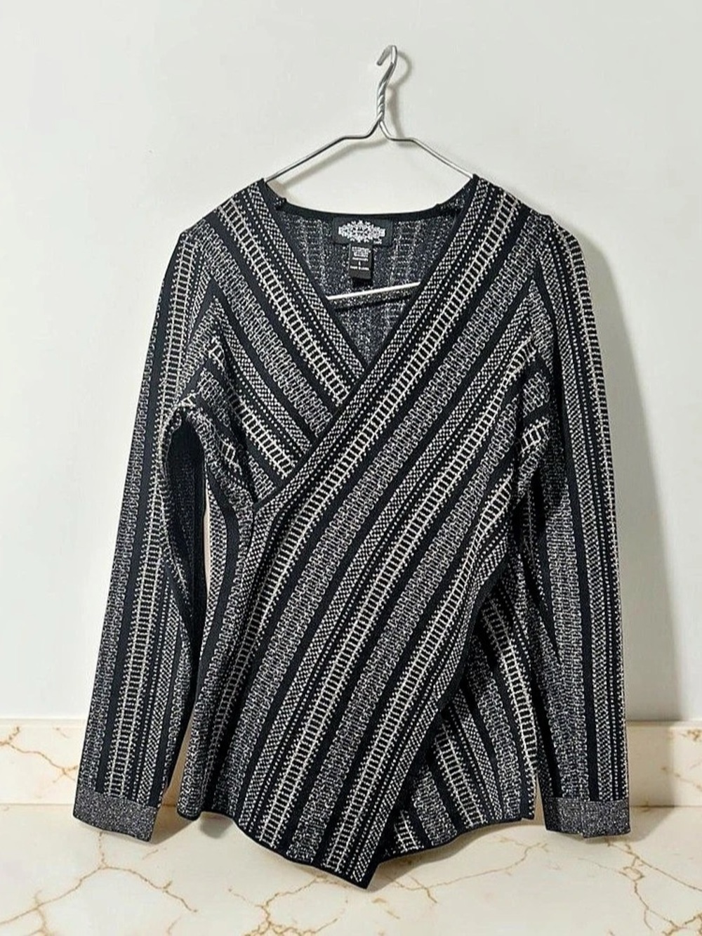 Geometric Wrap-Front Top in Black & Silver Metallic Black and Silver16